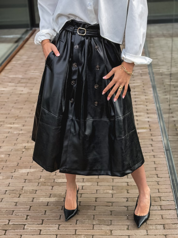 Jupe longue en simili Catalina - Noir