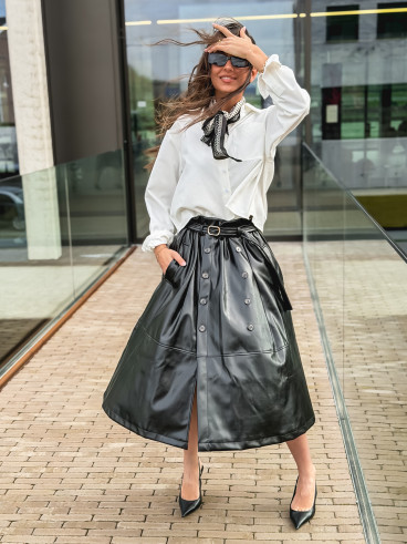 Jupe longue en simili Catalina - Noir