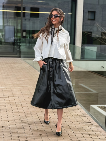 Jupe longue en simili Catalina - Noir