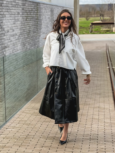 Jupe longue en simili Catalina - Noir