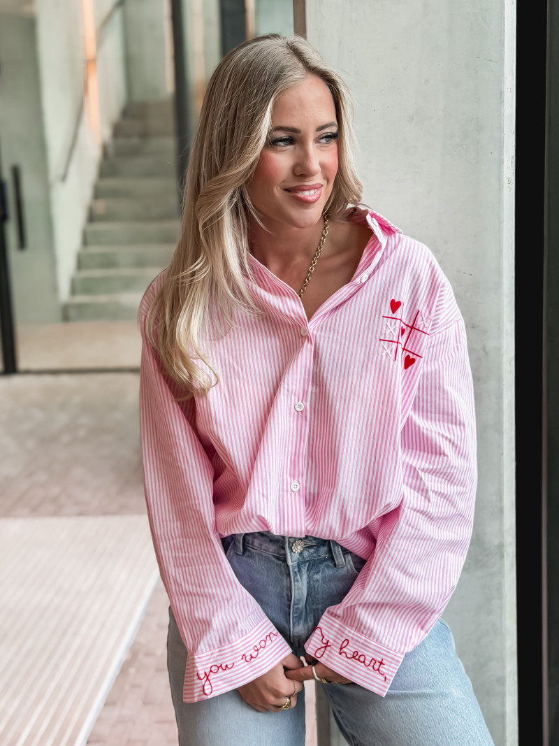 Chemise lignée "OXO" - Rose