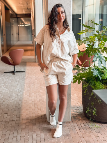 Chemise lignée Jordana - Ecru