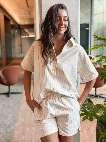 Chemise lignée Jordana - Ecru