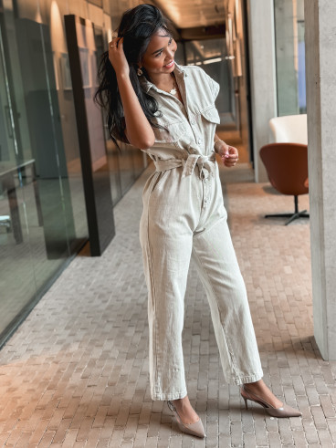 Combinaison en jeans Bélinda - Beige