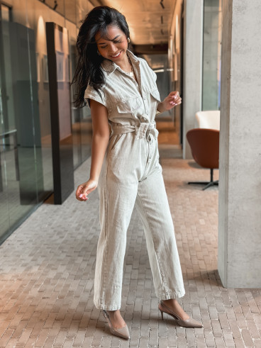 Combinaison en jeans Bélinda - Beige