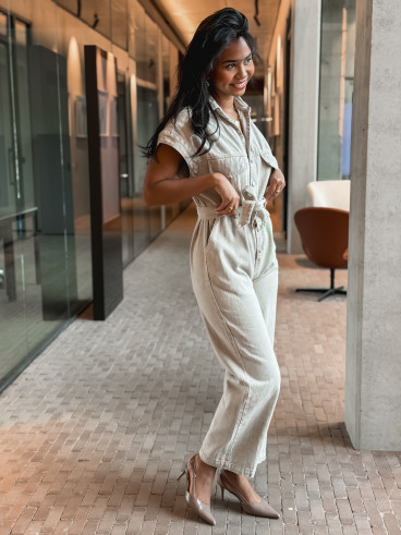 Combinaison en jeans Bélinda - Beige