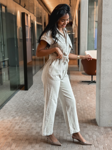 Combinaison en jeans Bélinda - Beige