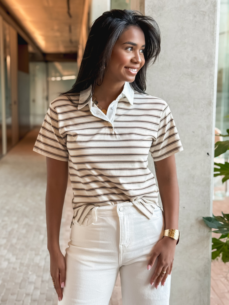 Polo ligné Sylviane - Beige Polo ligné Sylviane - Beige