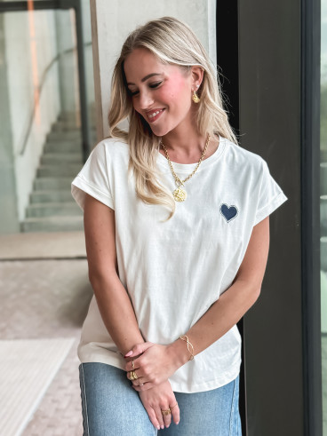 T-shirt Dina - Blanc/Bleu marine