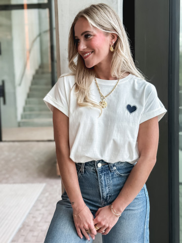 T-shirt Dina - Blanc/Bleu marine