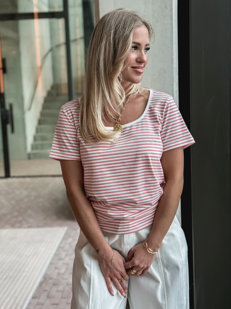 T-shirt ligné Aliana - Rose