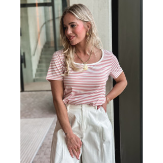 T-shirt ligné Aliana - Rose