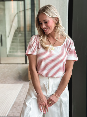 T-shirt ligné Aliana - Rose