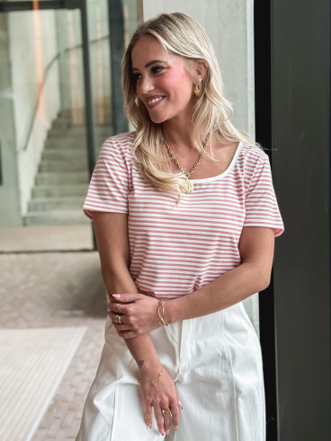 T-shirt ligné Aliana - Rose