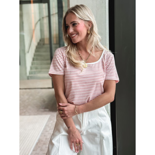 T-shirt ligné Aliana - Rose