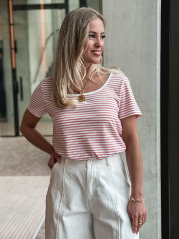 T-shirt ligné Aliana - Rose