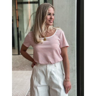 T-shirt ligné Aliana - Rose