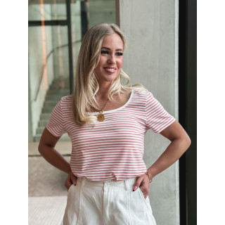 T-shirt ligné Aliana - Rose