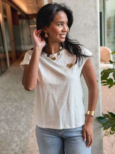 T-shirt Dina - Blanc/Doré