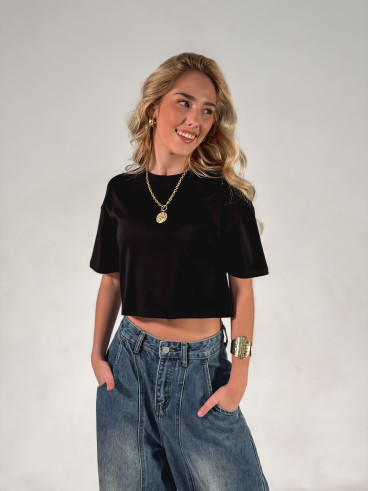 Crop T-shirt Clélia - Noir