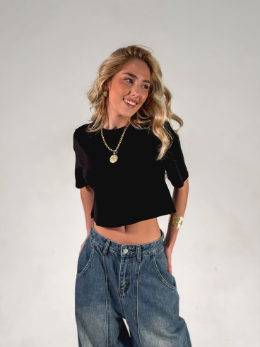 Crop T-shirt Clélia - Noir