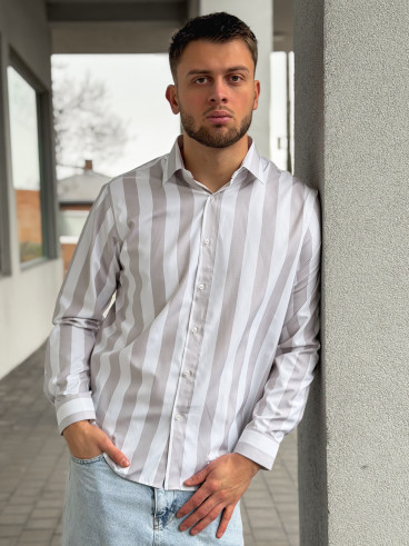 Chemise lignée Joachim - Greige/Blanc