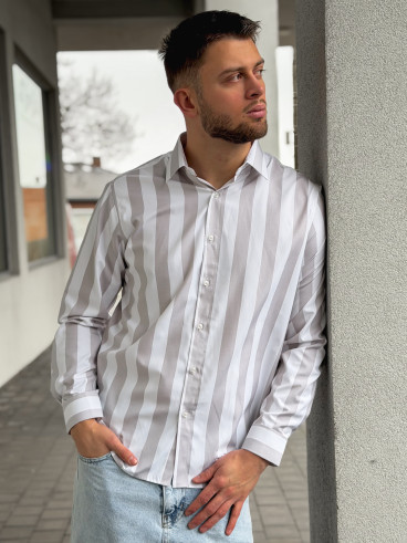 Chemise lignée Joachim - Greige/Blanc