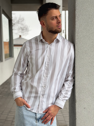 Chemise lignée Joachim - Greige/Blanc