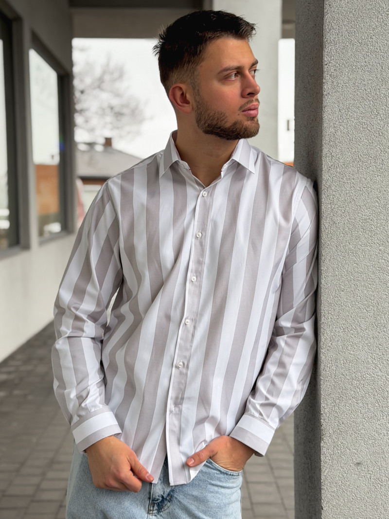 Chemise lignée Joachim - Greige/Blanc