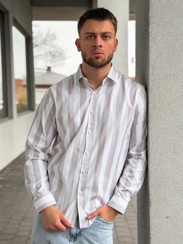 Chemise lignée Joachim - Greige/Blanc