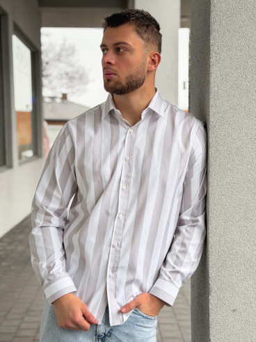 Chemise lignée Joachim - Greige/Blanc