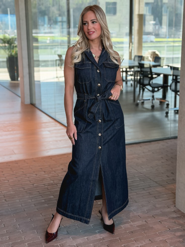 Robe longue en jeans Sivana - Bleu foncé