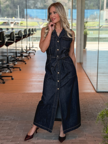 Robe longue en jeans Sivana - Bleu foncé