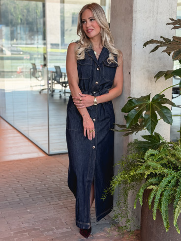 Robe longue en jeans Sivana - Bleu foncé