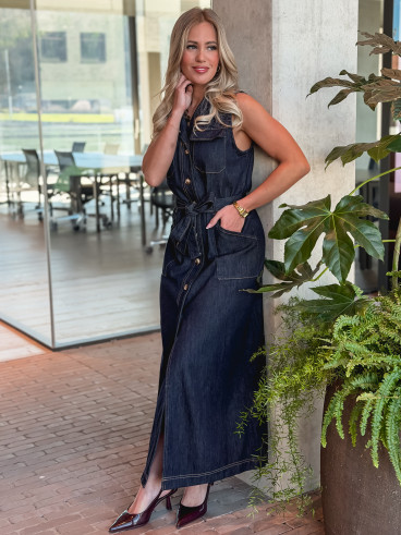 Robe longue en jeans Sivana - Bleu foncé