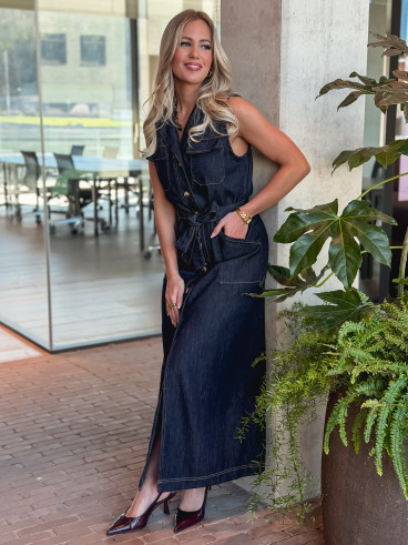 Robe longue en jeans Sivana - Bleu foncé