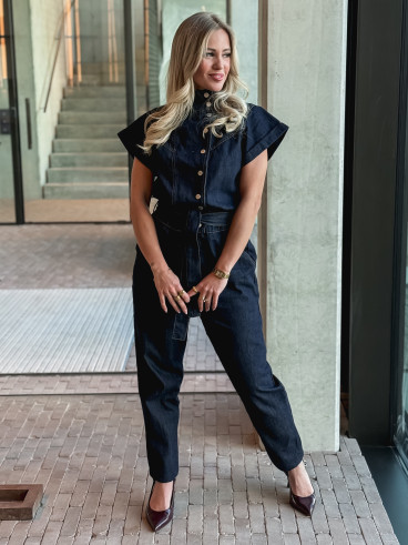 Combinaison pantalon en jeans Sylvia - Bleu foncé