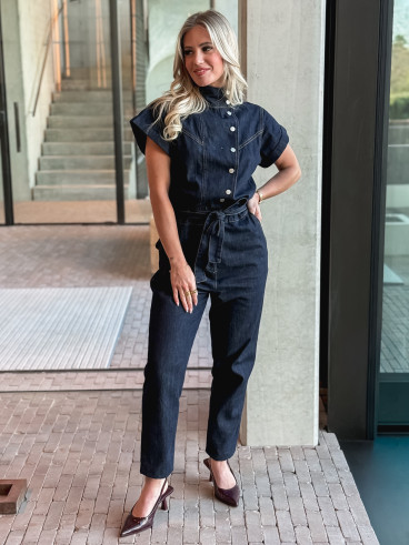 Combinaison pantalon en jeans Sylvia - Bleu foncé