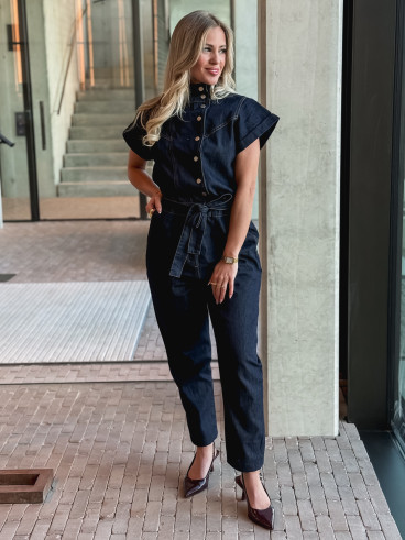 Combinaison pantalon en jeans Sylvia - Bleu foncé