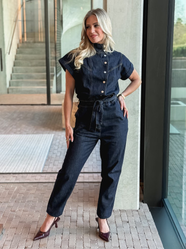 Combinaison pantalon en jeans Sylvia - Bleu foncé