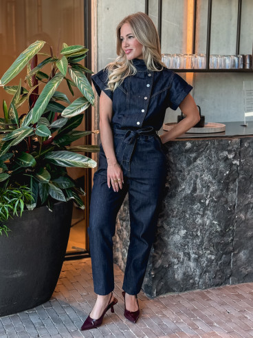 Combinaison pantalon en jeans Sylvia - Bleu foncé