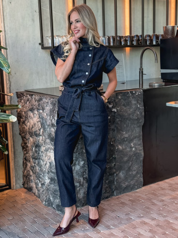 Combinaison pantalon en jeans Sylvia - Bleu foncé