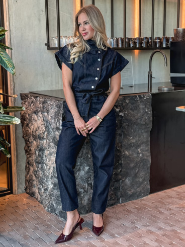 Combinaison pantalon en jeans Sylvia - Bleu foncé