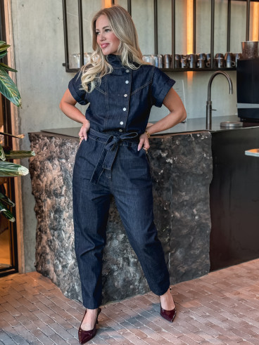 Combinaison pantalon en jeans Sylvia - Bleu foncé