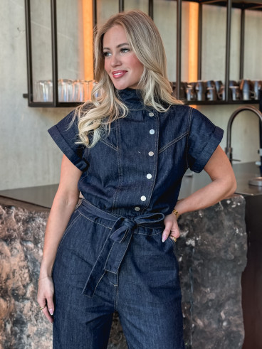 Combinaison pantalon en jeans Sylvia - Bleu foncé