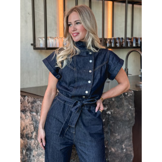 Combinaison pantalon en jeans Sylvia - Bleu foncé