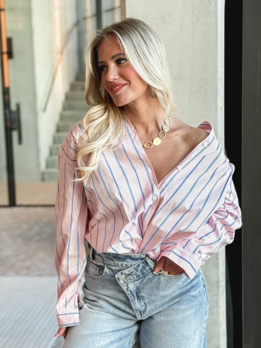 Chemise lignée Océlina - Rose