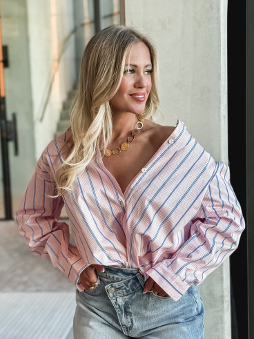 Chemise lignée Océlina - Rose