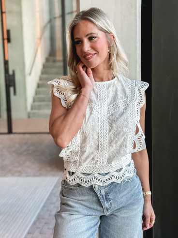 Blouse en dentelle Jalya - Blanc