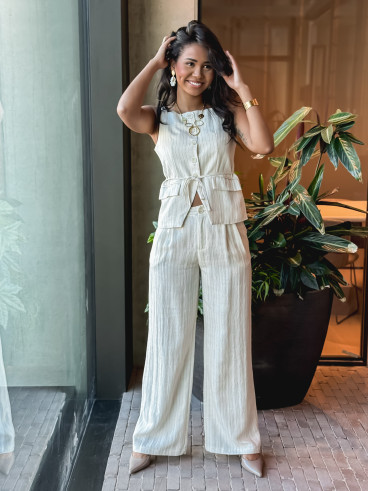 pantalon ligné Elyndis - beige